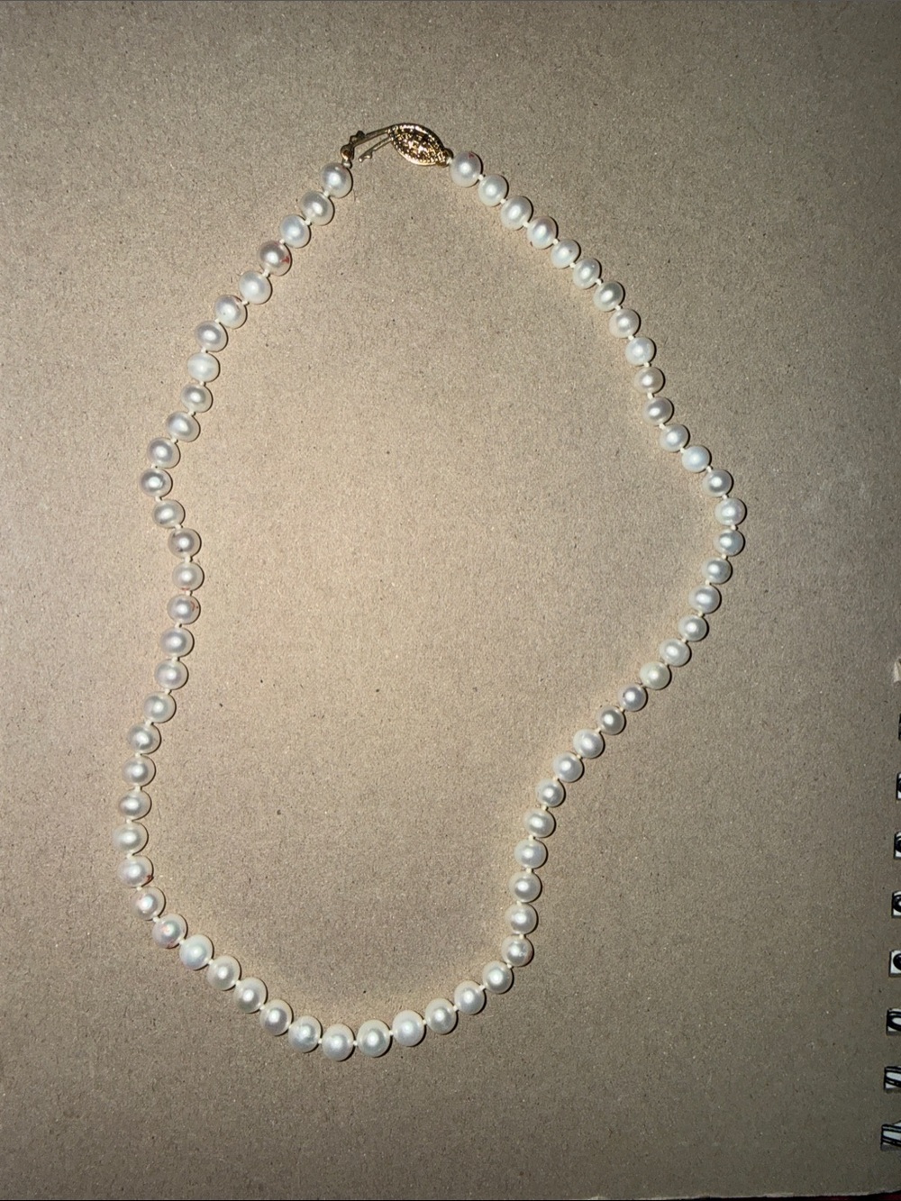 Hand Crafted White Pearl Necklace with Gold Clasp